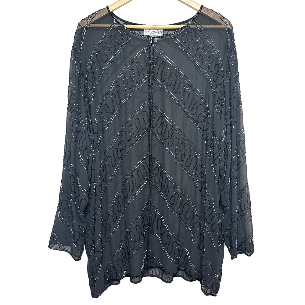 Vintage Sheer Beaded Open Jacket Blouse‎ Womens 3X Plus Size Cocktail Party Chic
